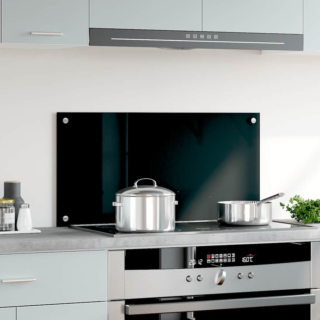 Kitchen splashback, black, 80x40cm, tempered glass