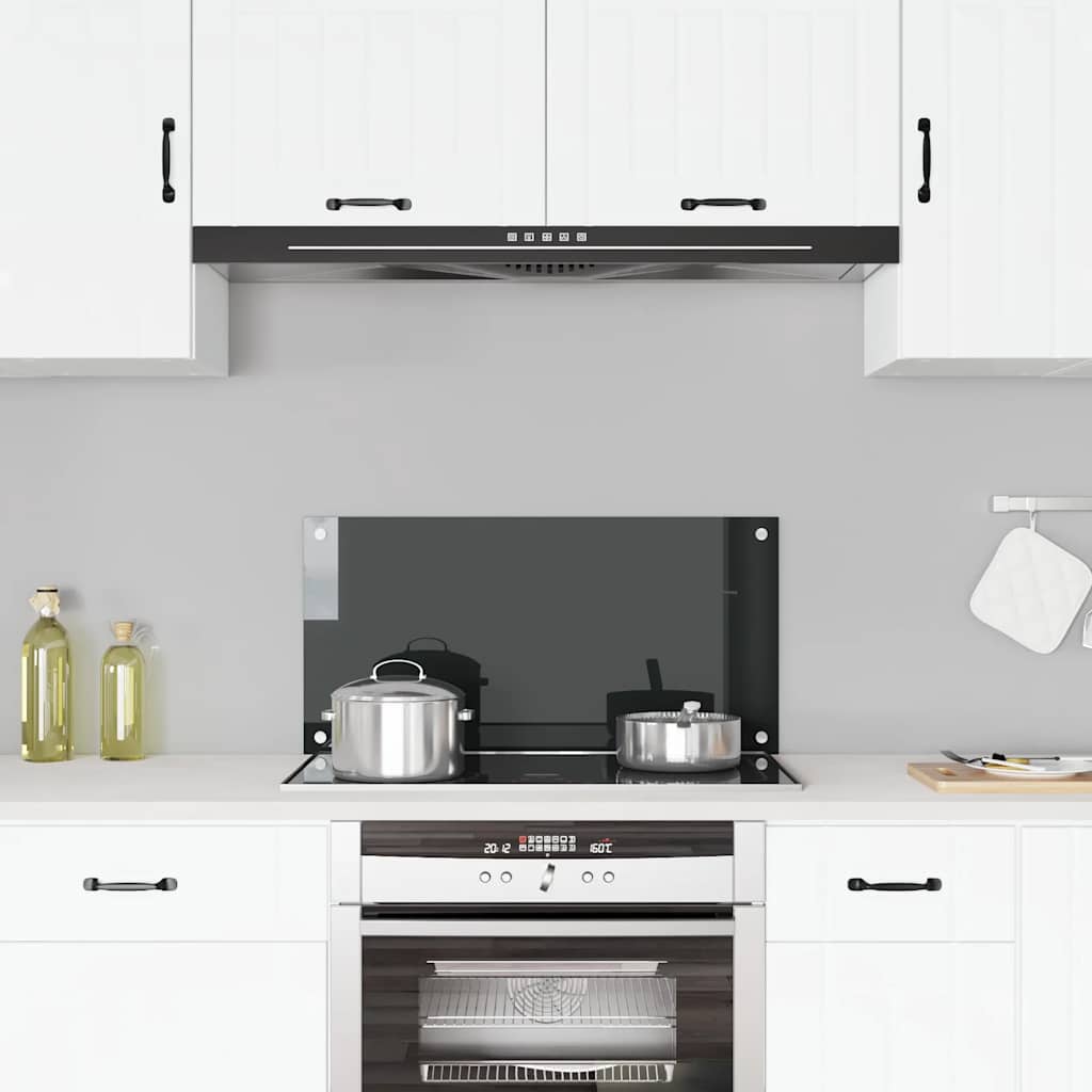 Kitchen splashback, black, 80x40cm, tempered glass