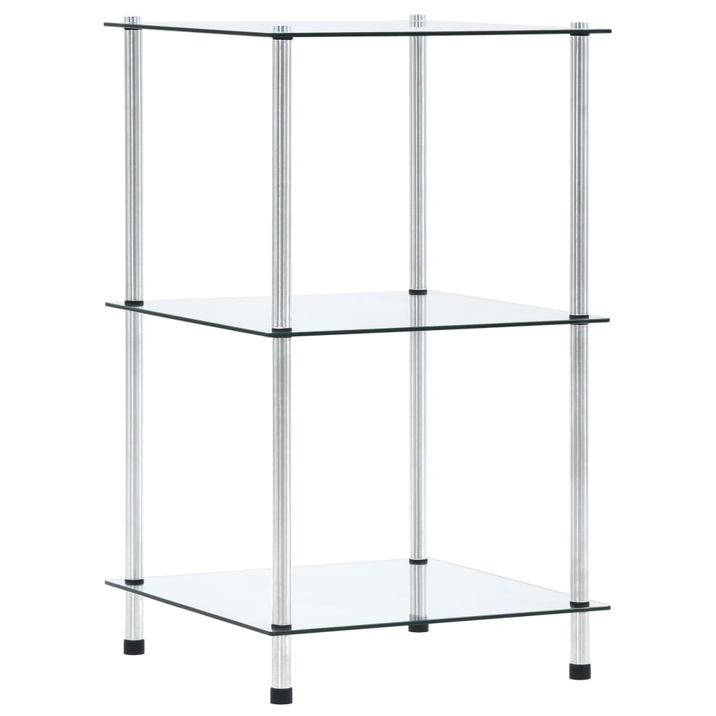 Shelf, 3-tier, clear, 40x40x67cm, tempered glass