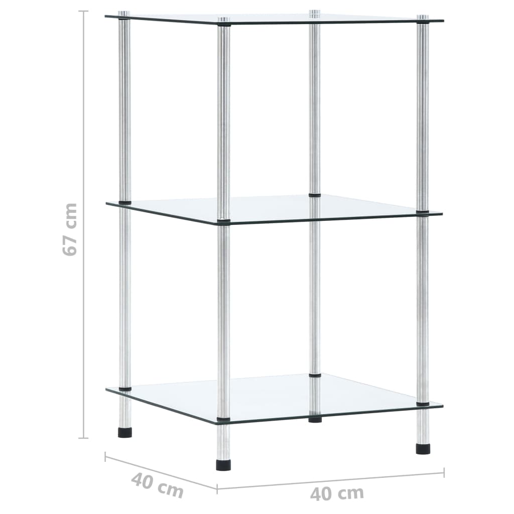 Shelf, 3-tier, clear, 40x40x67cm, tempered glass