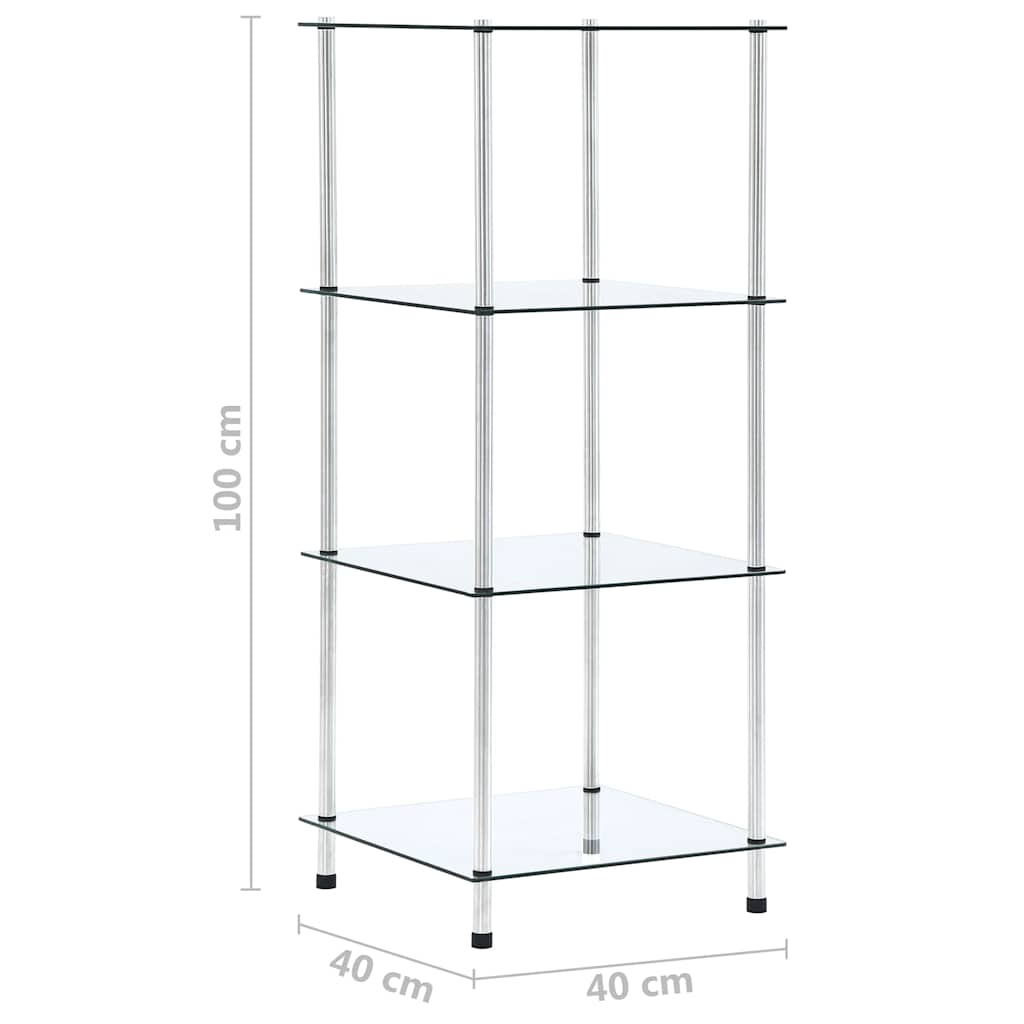 Shelf, 4-tier, clear, 40x40x100cm, tempered glass