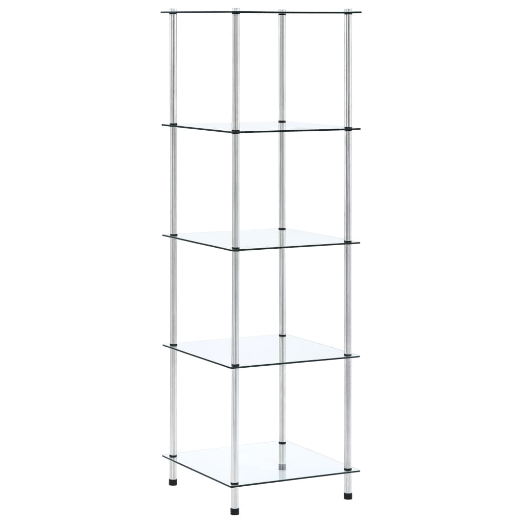 Shelf, 5-tier, transparent, 40x40x130cm, tempered glass