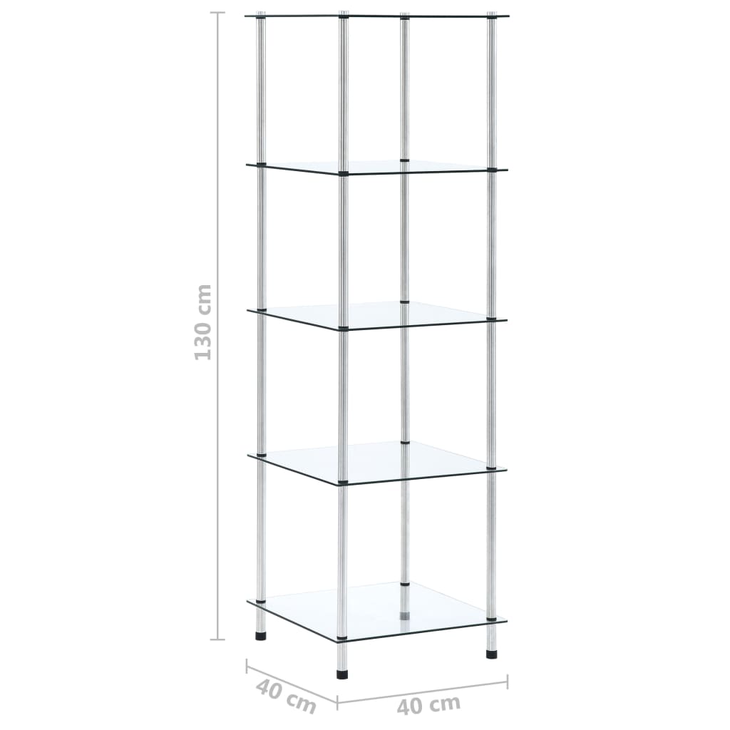 Shelf, 5-tier, transparent, 40x40x130cm, tempered glass