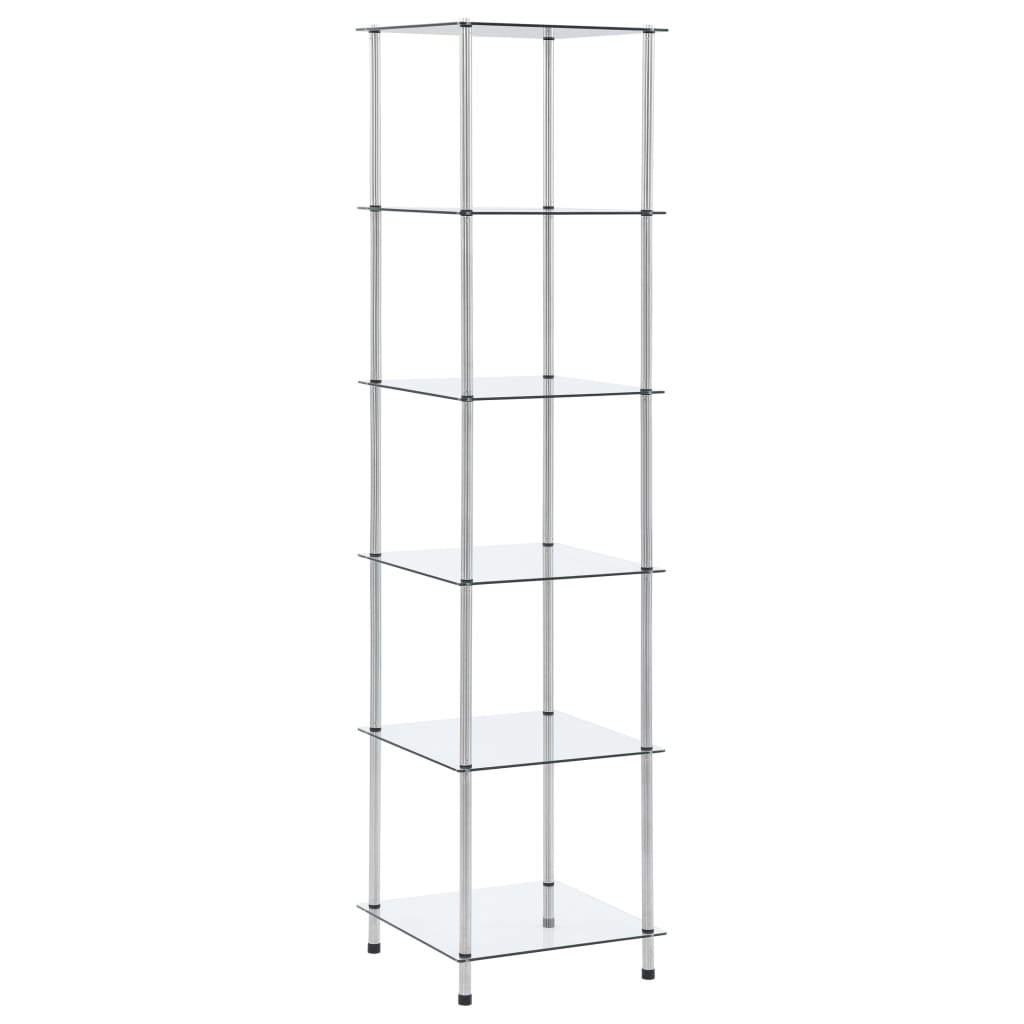 Shelf, 6-tier, transparent, 40x40x160cm, tempered glass