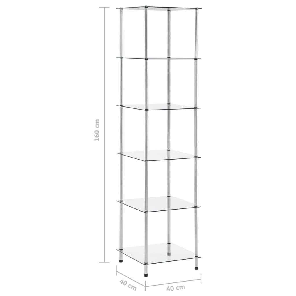 Shelf, 6-tier, transparent, 40x40x160cm, tempered glass