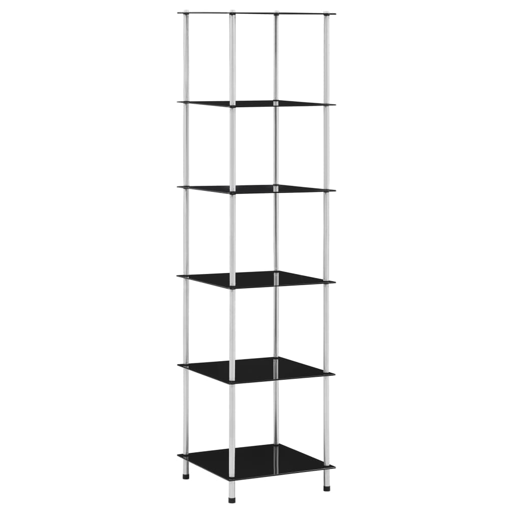 Shelf, 6-tier, black, 40x40x160cm, tempered glass