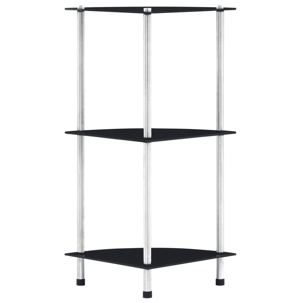 Shelf, 3-tier, black, 30x30x67cm, tempered glass