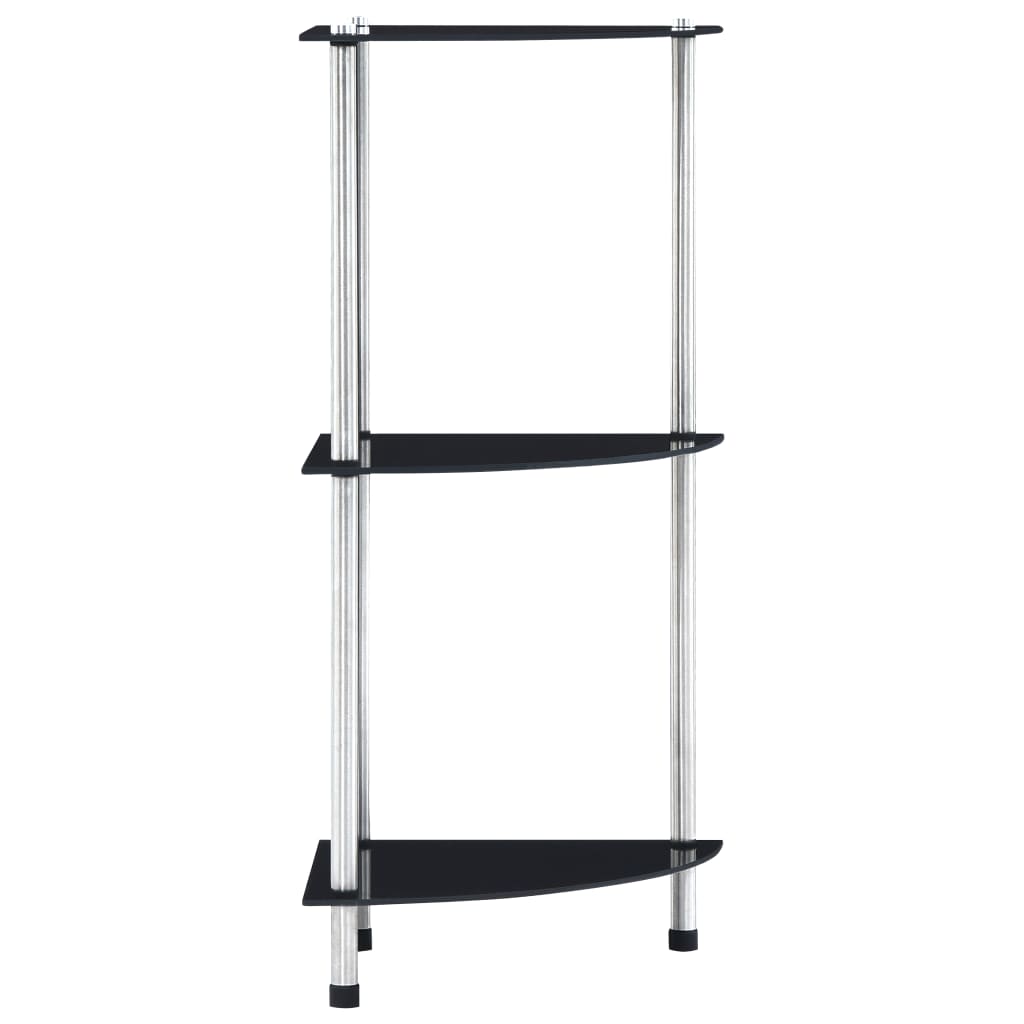 Shelf, 3-tier, black, 30x30x67cm, tempered glass