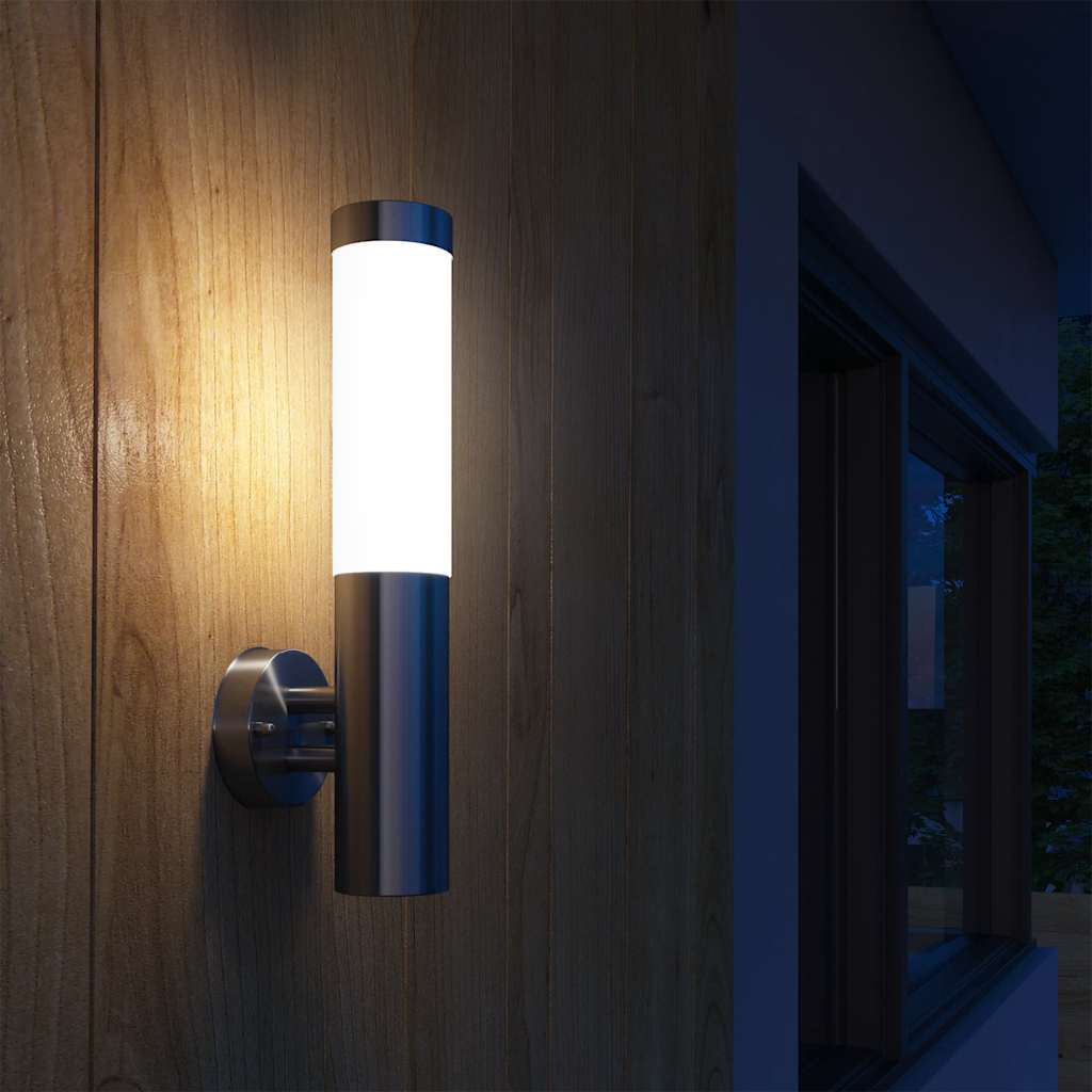 2 Wall-Mounted Garden Lights, Stainless Steel