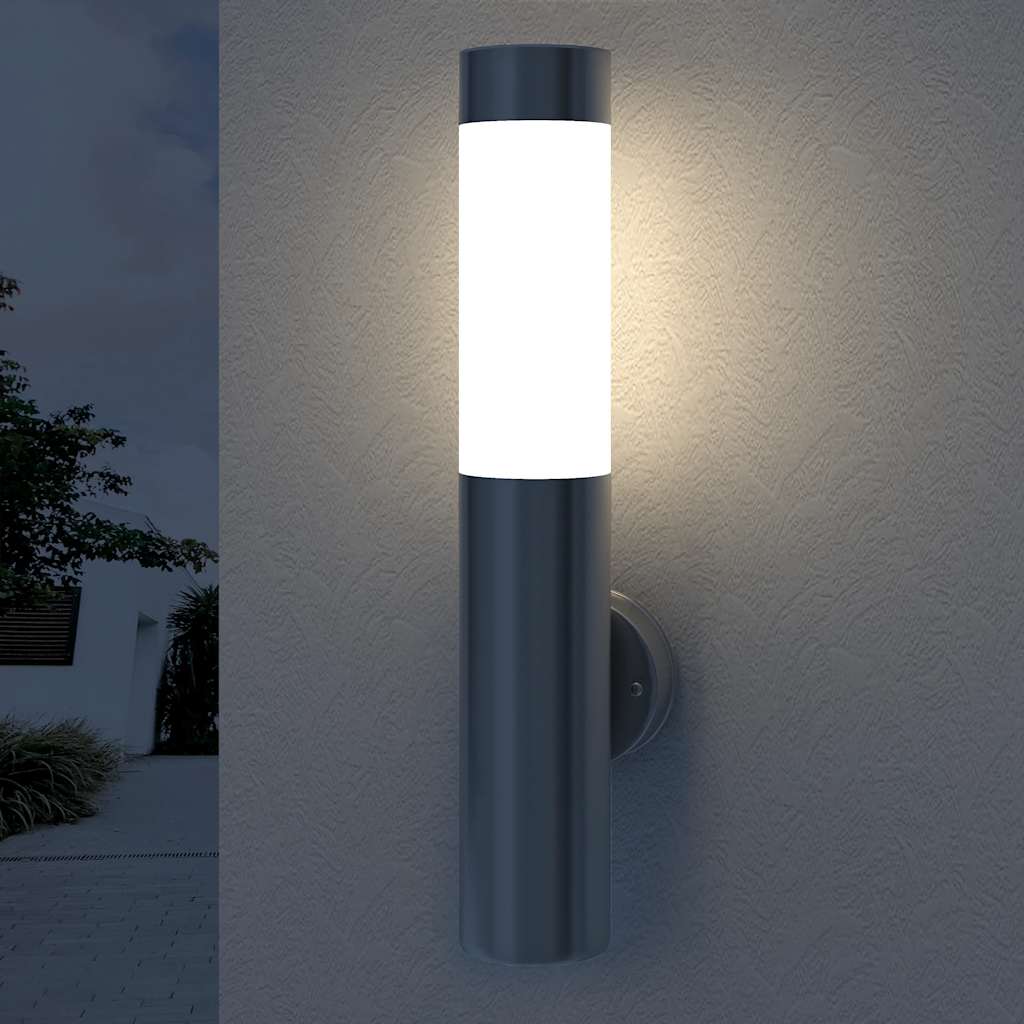 2 Wall-Mounted Garden Lights, Stainless Steel