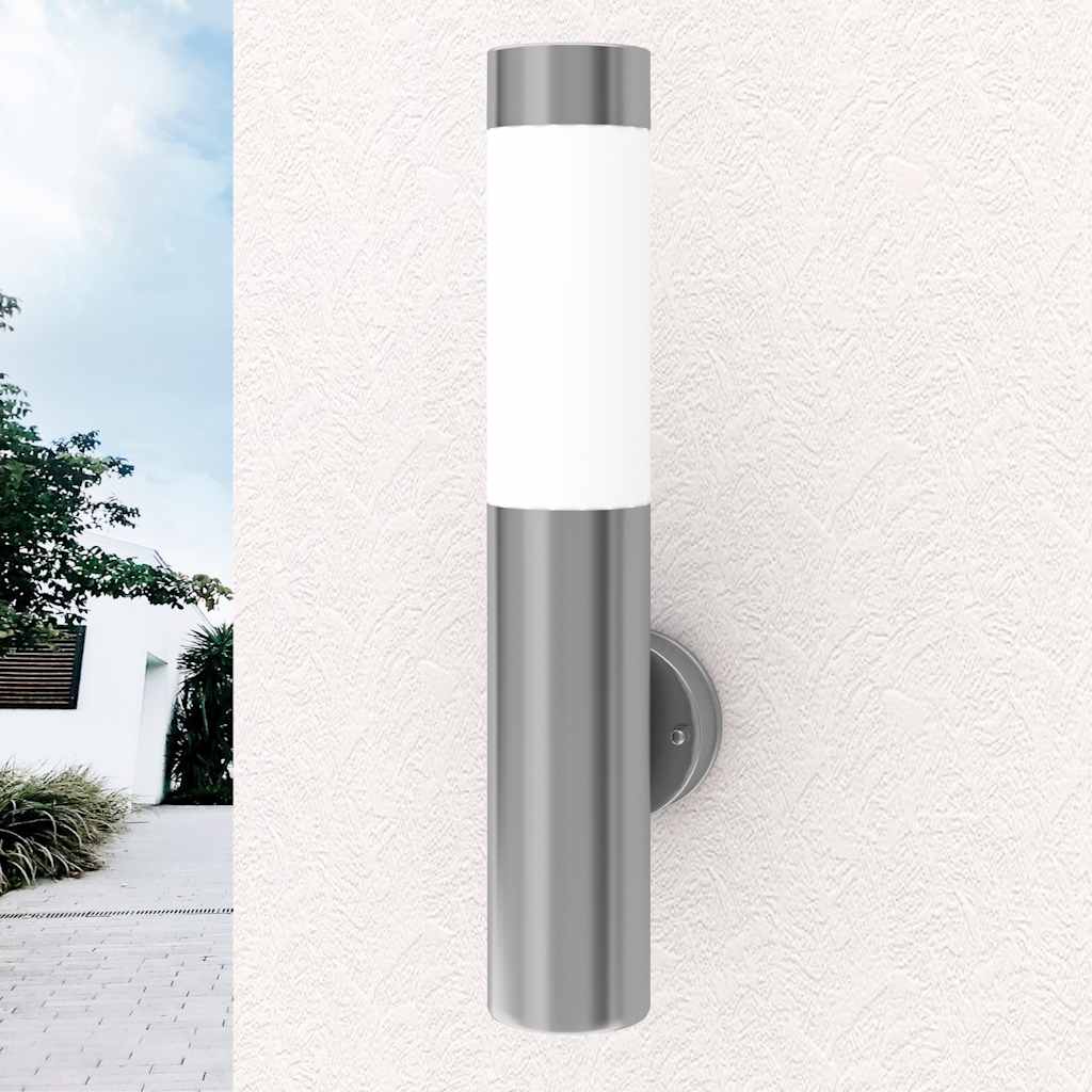 2 Wall-Mounted Garden Lights, Stainless Steel