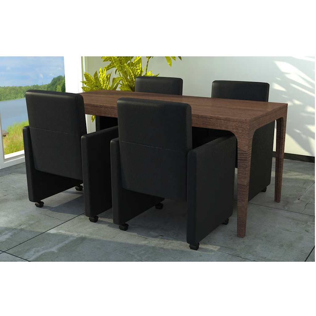 Dining Chairs, 4 pcs, black, artificial leather