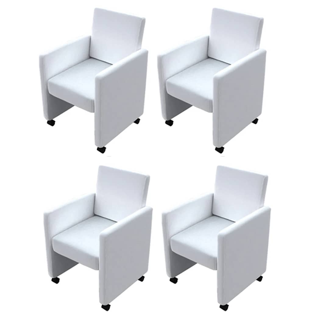 Dining chairs, 4 pcs., white, faux leather