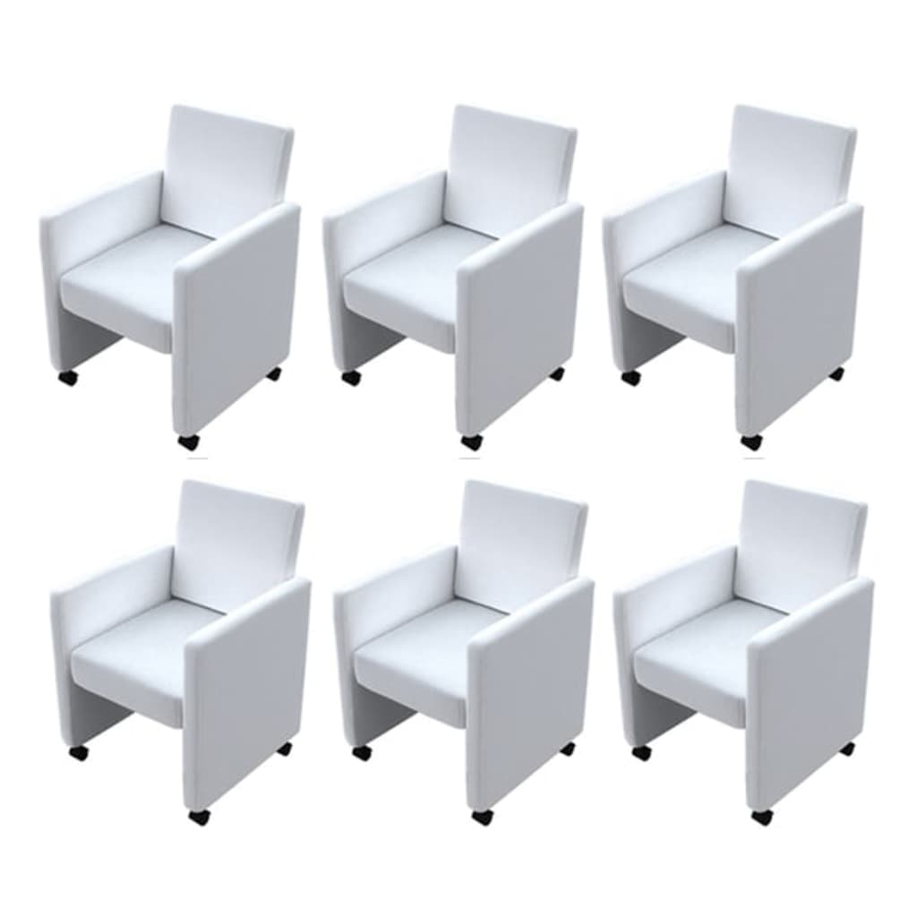 Dining chairs, 6 pcs, white, artificial leather