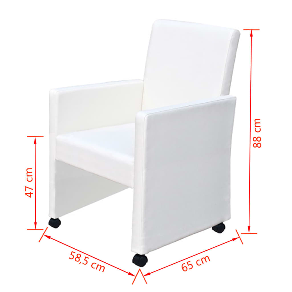Dining chairs, 6 pcs, white, artificial leather