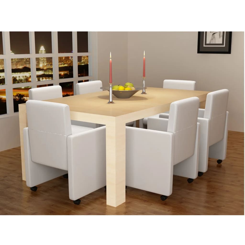 Dining chairs, 6 pcs, white, artificial leather