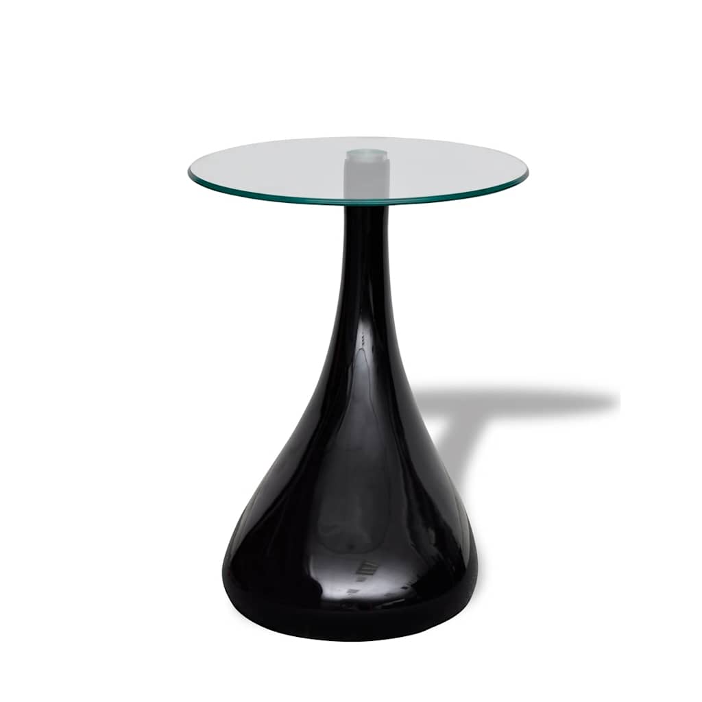 Coffee table with round glass top, 2 pcs., high gloss, black.