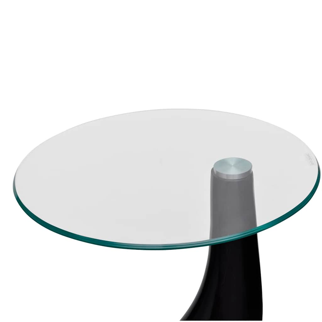 Coffee table with round glass top, 2 pcs., high gloss, black.