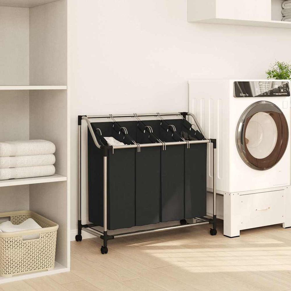 4-Section Laundry Basket, Black/Grey