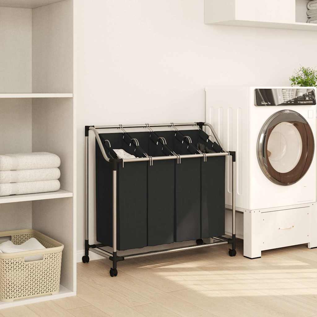 4-Section Laundry Basket, Black/Grey
