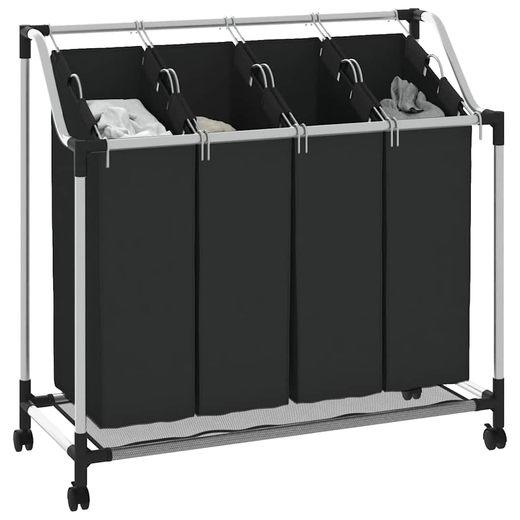 4-Section Laundry Basket, Black/Grey