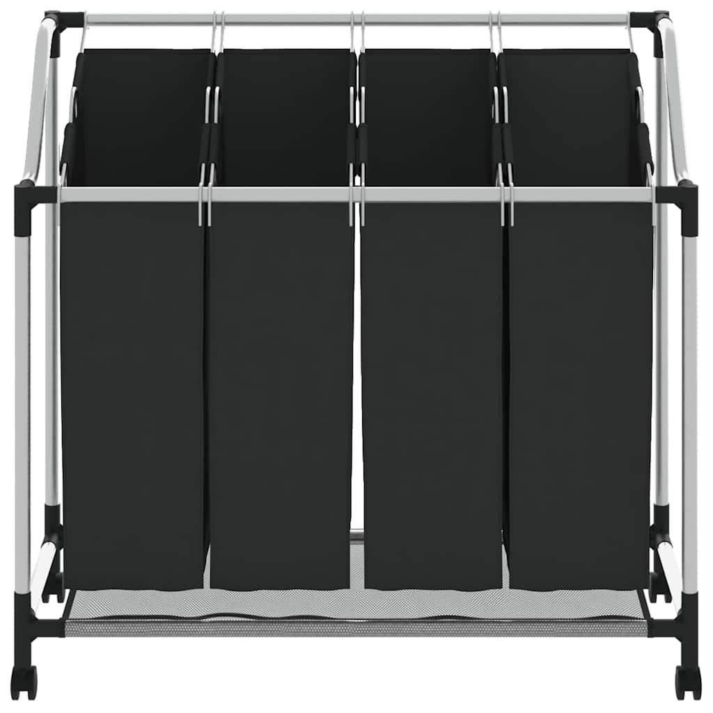 4-Section Laundry Basket, Black/Grey