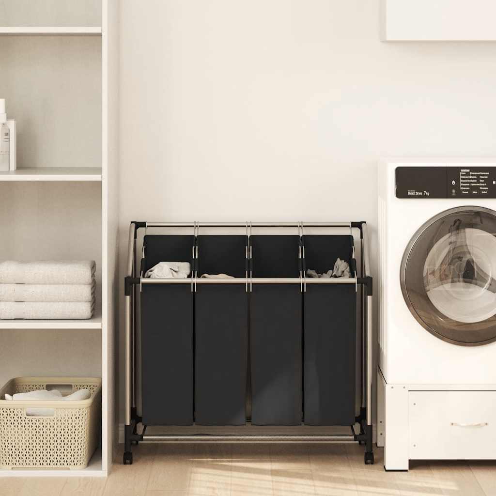 4-Section Laundry Basket, Black/Grey