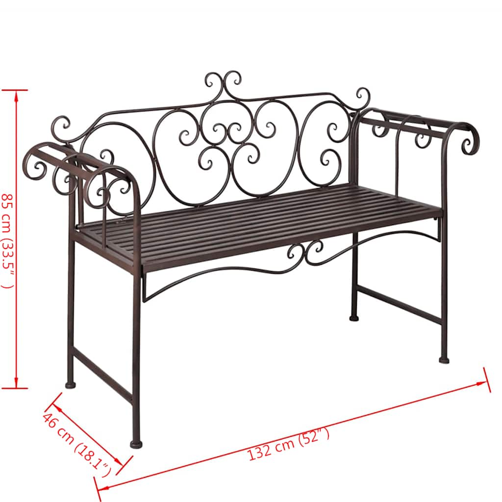 Garden bench, 132 cm, steel, antique, brown