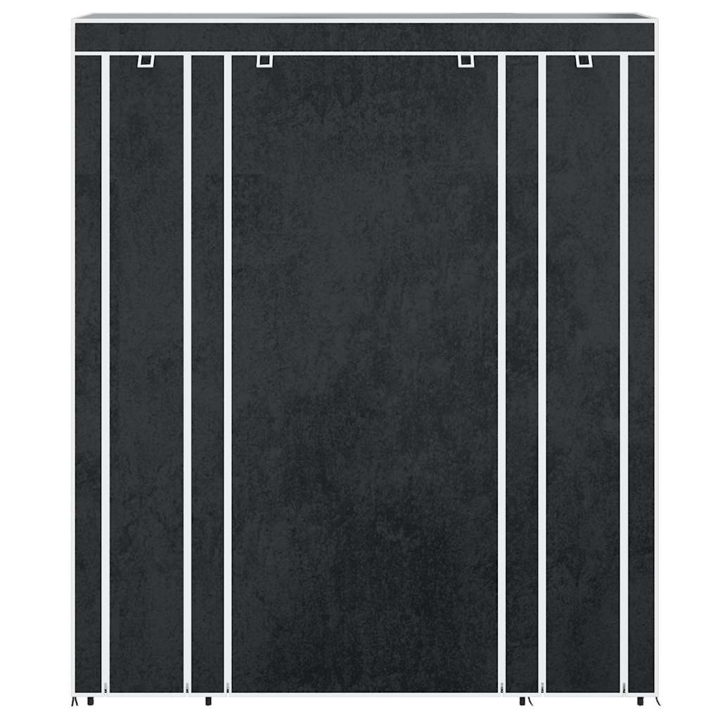 Auduma drēbju skapis ar nodalījumiem un stieņiem, 45x150x176cm, melns