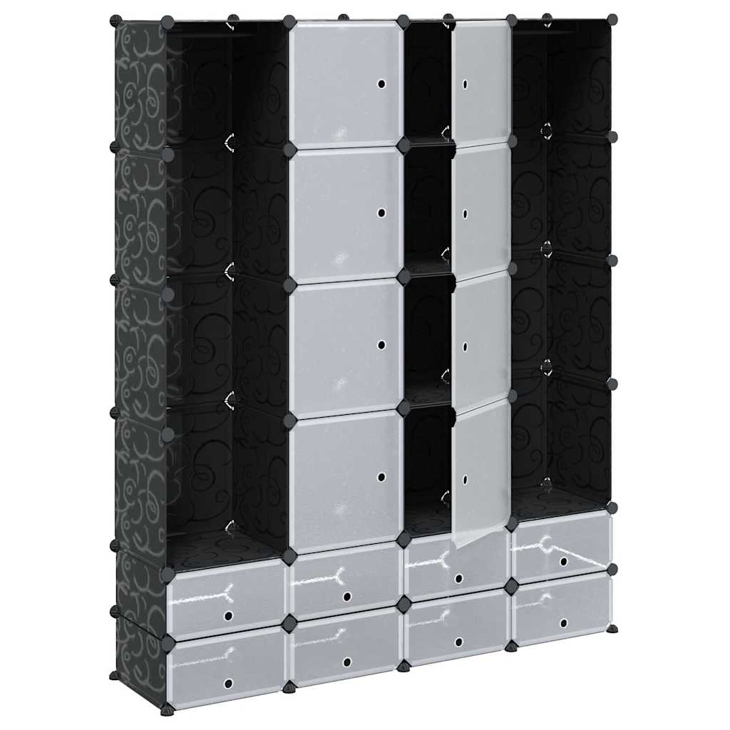 Modulinė spinta su 18 skyrių, juoda/balta, 37x146x180,5cm
