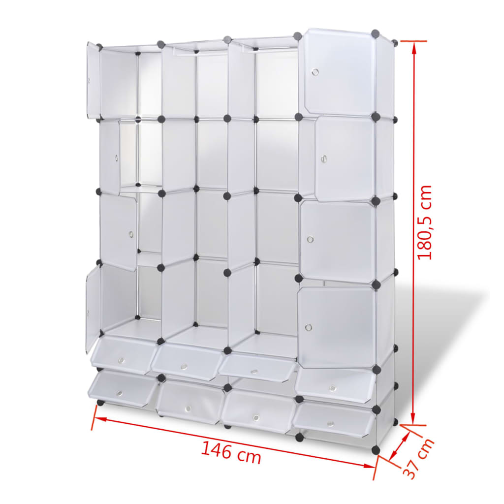 Modular Wardrobe, 18 Compartments, White 37 x 146 x 180.5 cm