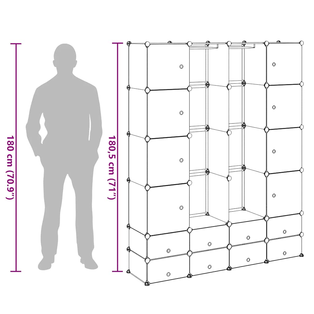 Modular Wardrobe, 18 Compartments, White 37 x 146 x 180.5 cm