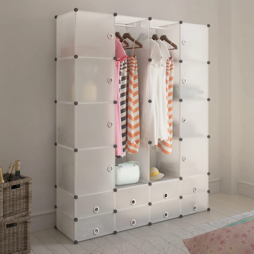 Modular Wardrobe, 18 Compartments, White 37 x 146 x 180.5 cm
