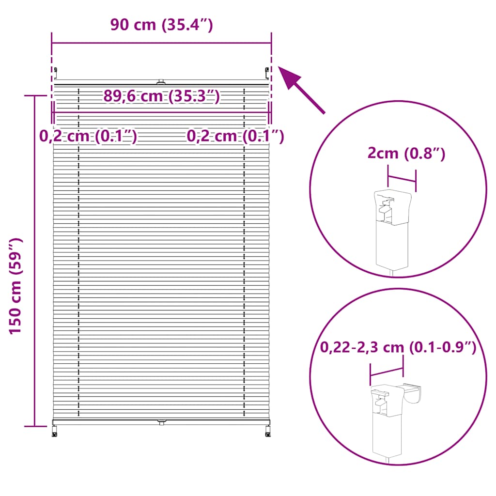 Pleated Blinds, 90 x 150 cm, White