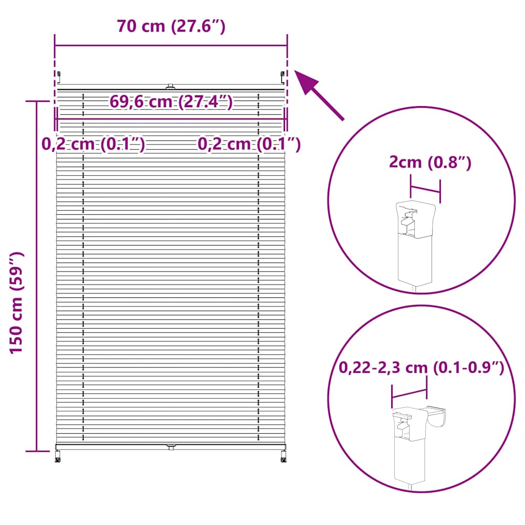 Pleated Blinds, 70 x 150 cm, Cream