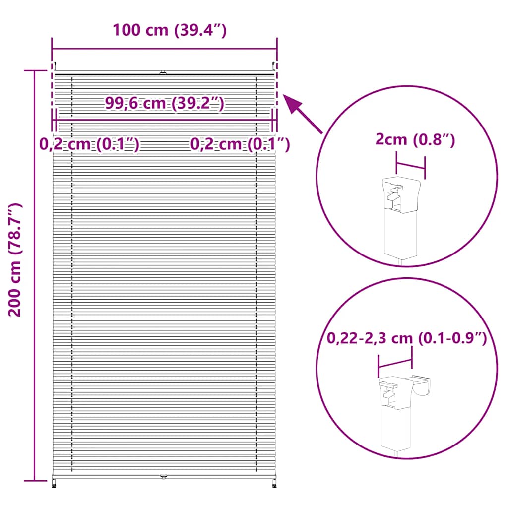Pleated Blinds, 100 x 200 cm, Cream