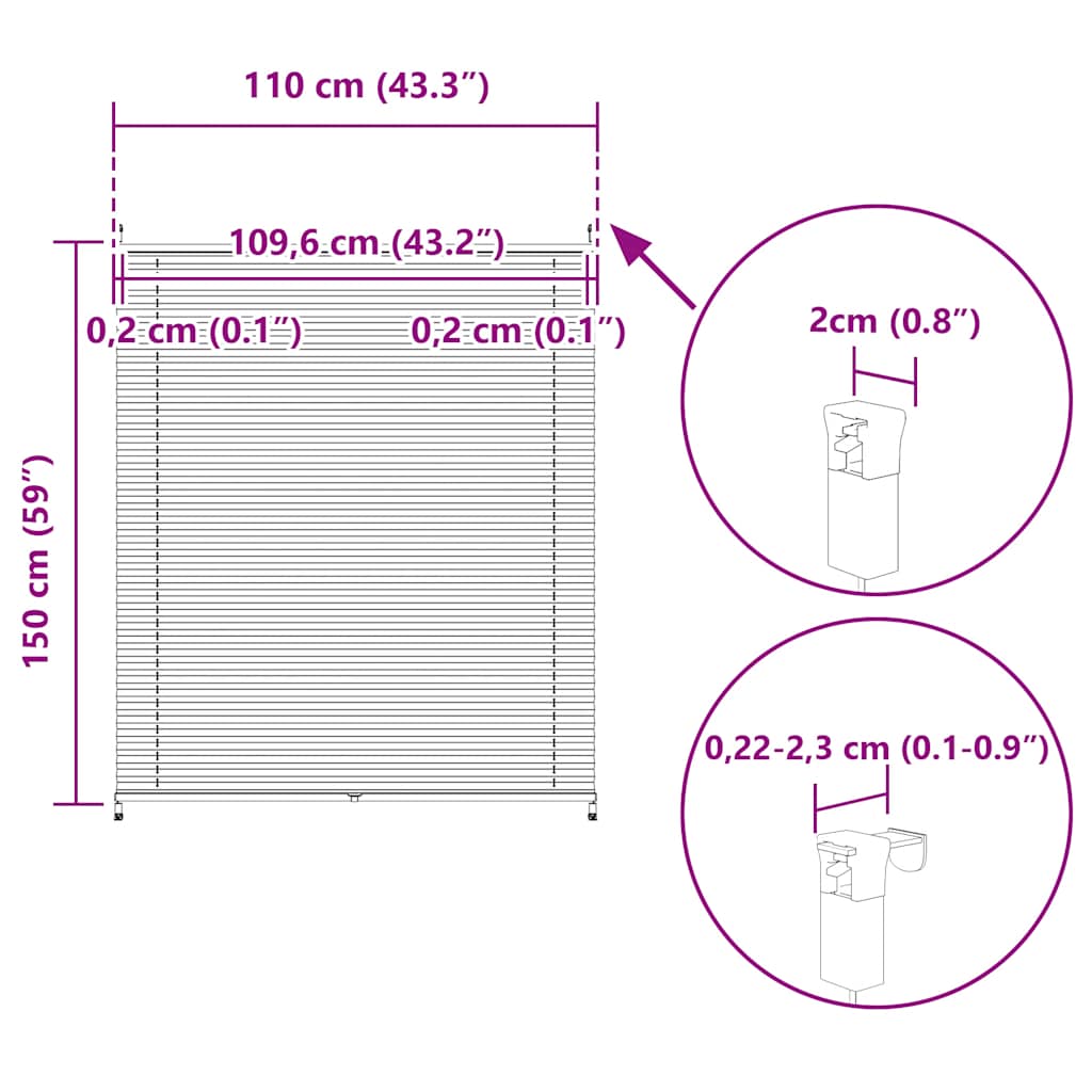 Pleated Blinds, 110 x 150 cm, White