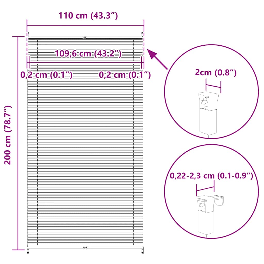 Pleated Blinds, 110 x 200 cm, White