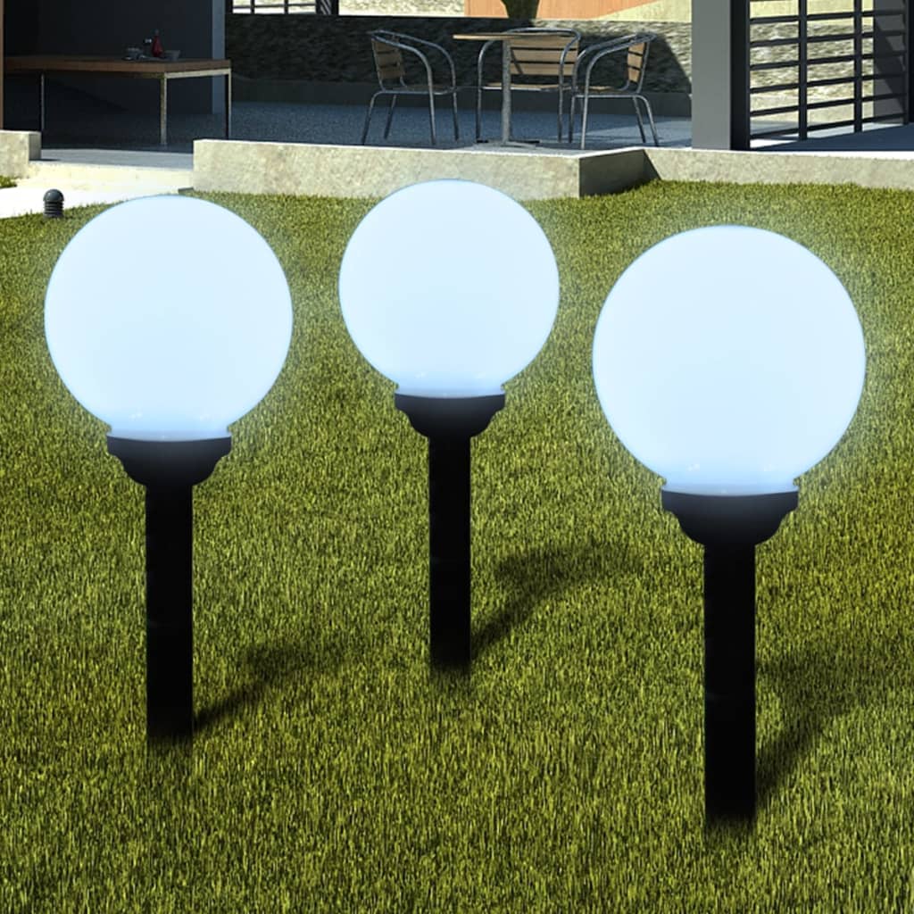 Outdoor LED path lights, 3pcs, 20cm, spike-mounted