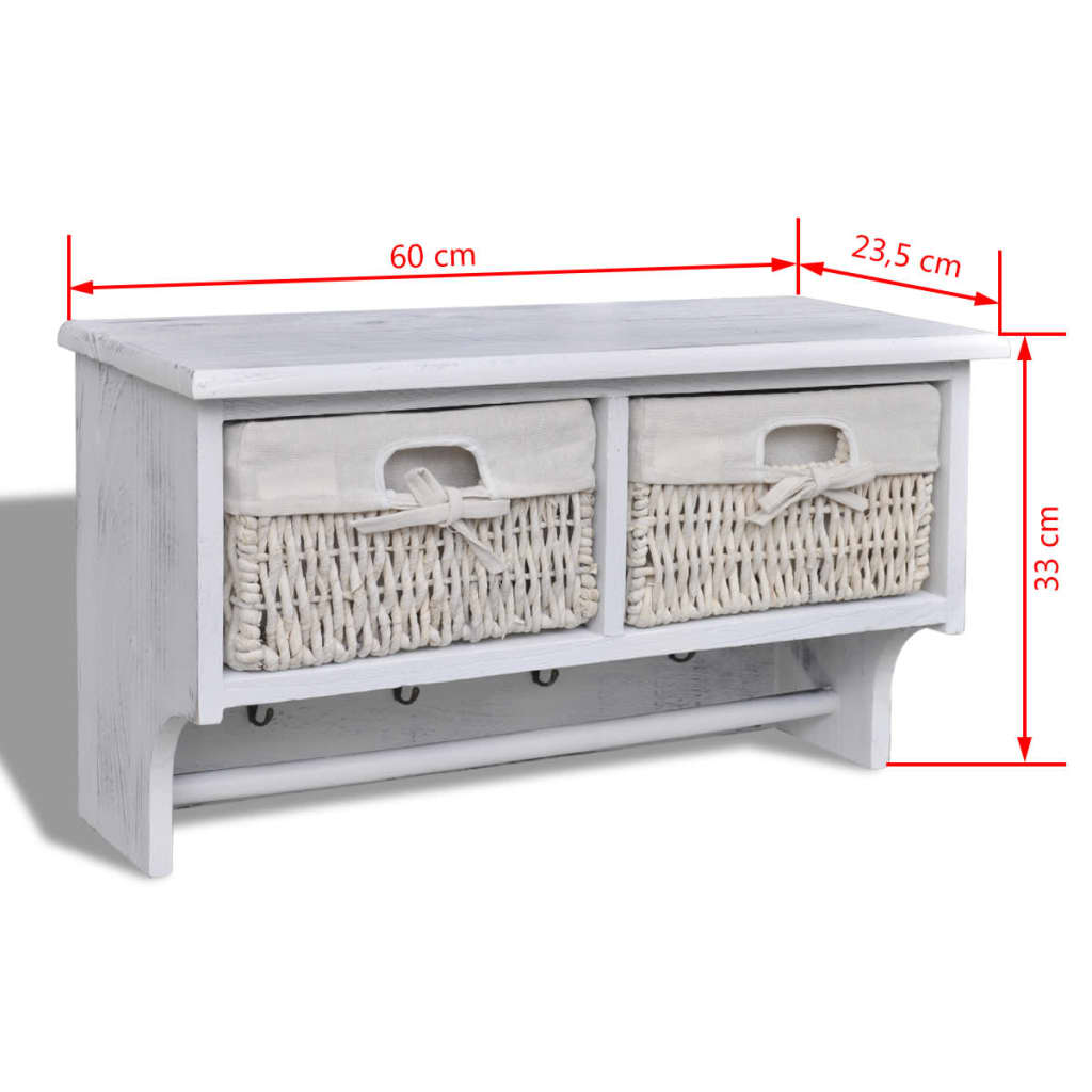 Wall shelf, white, 60x23.5x33cm, paulownia wood