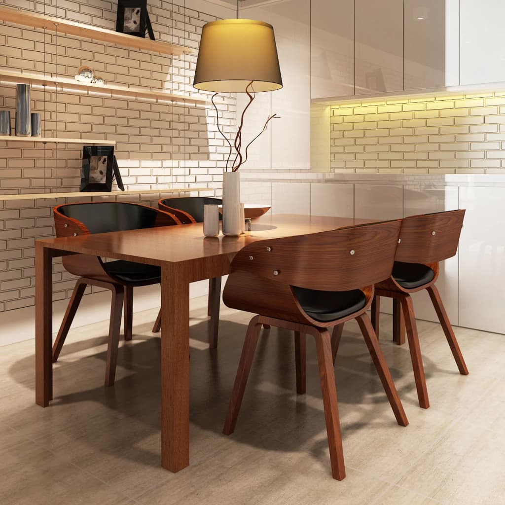 Dining chairs, 4 pcs., brown, bent wood and artificial leather