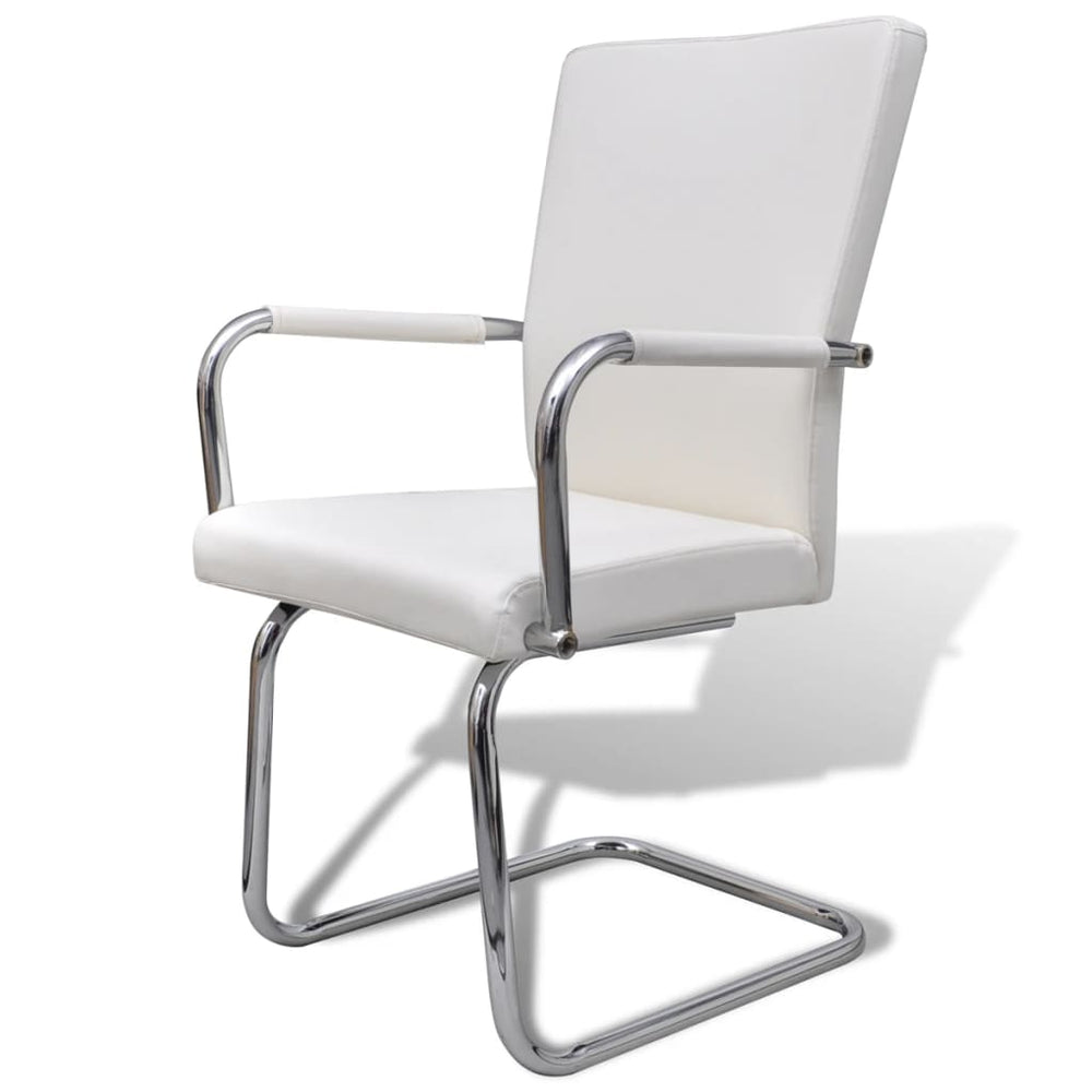 Cantilever dining chairs, 2 pcs., white, artificial leather