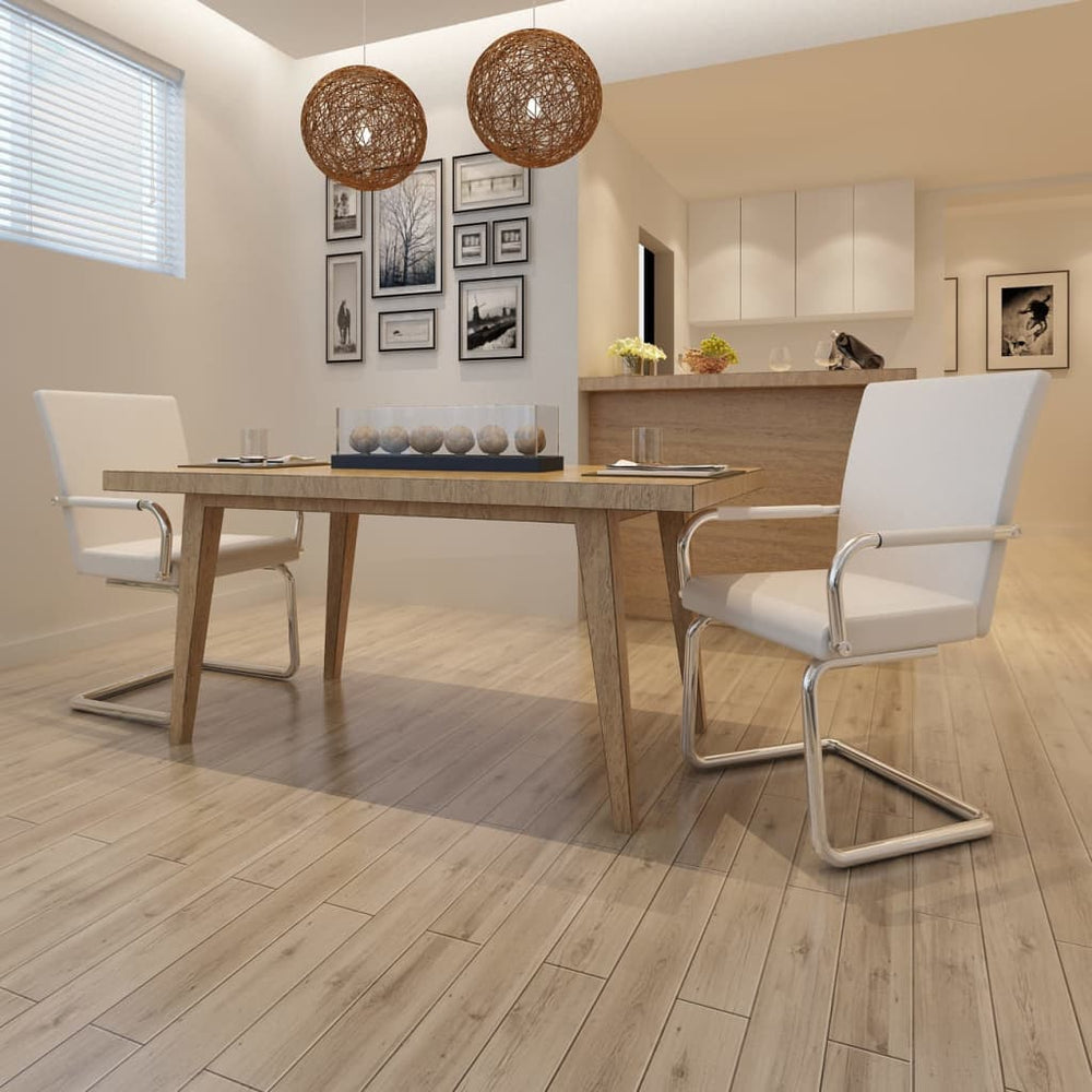 Cantilever dining chairs, 2 pcs., white, artificial leather