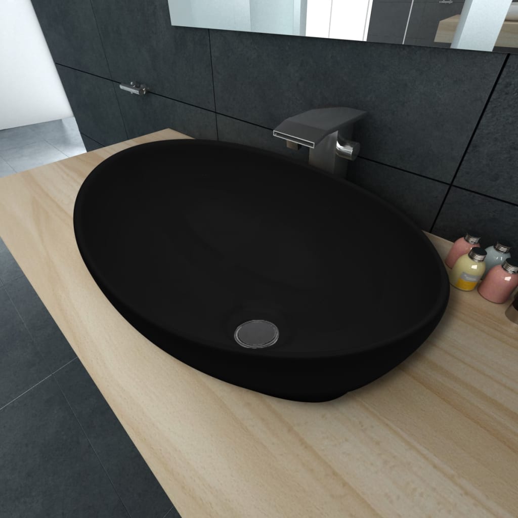Ceramic Basin, Oval Sink, Black, 40 x 33 cm