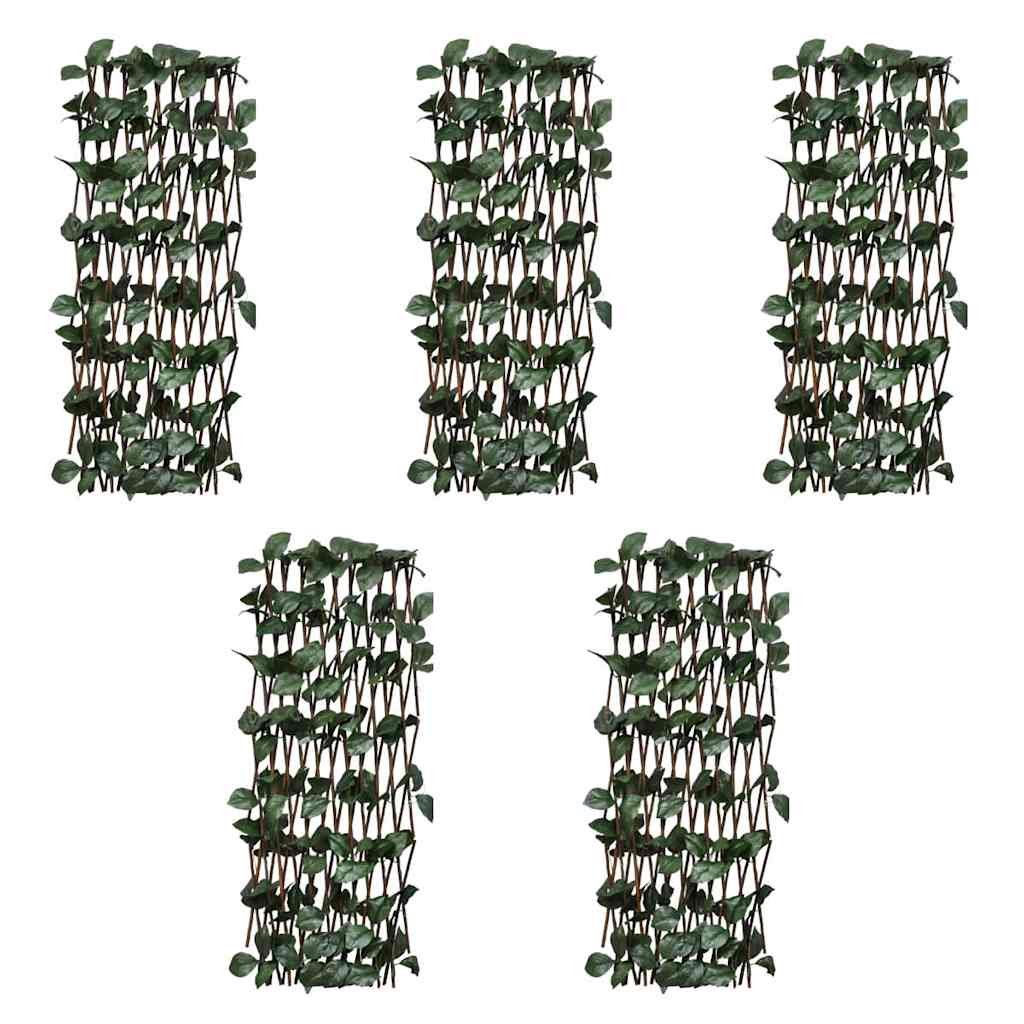 Willow trellis fence, 5 pcs., with artificial leaves, 180x90cm