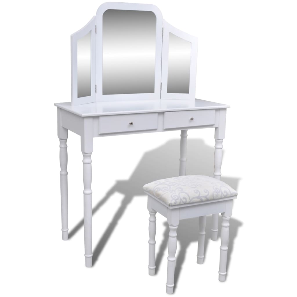 Dressing table 3-in-1, with mirror and stool, 2 drawers, white