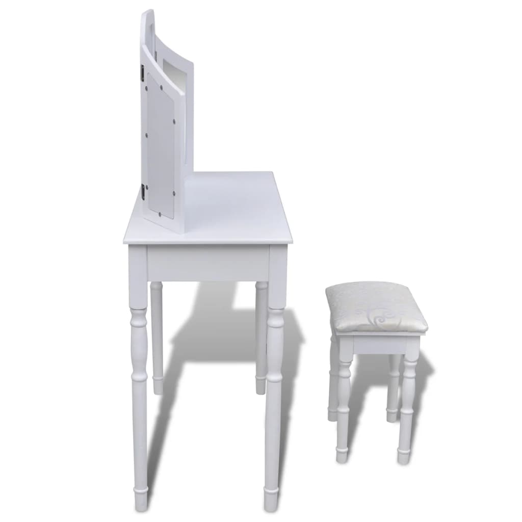 Dressing table 3-in-1, with mirror and stool, 2 drawers, white