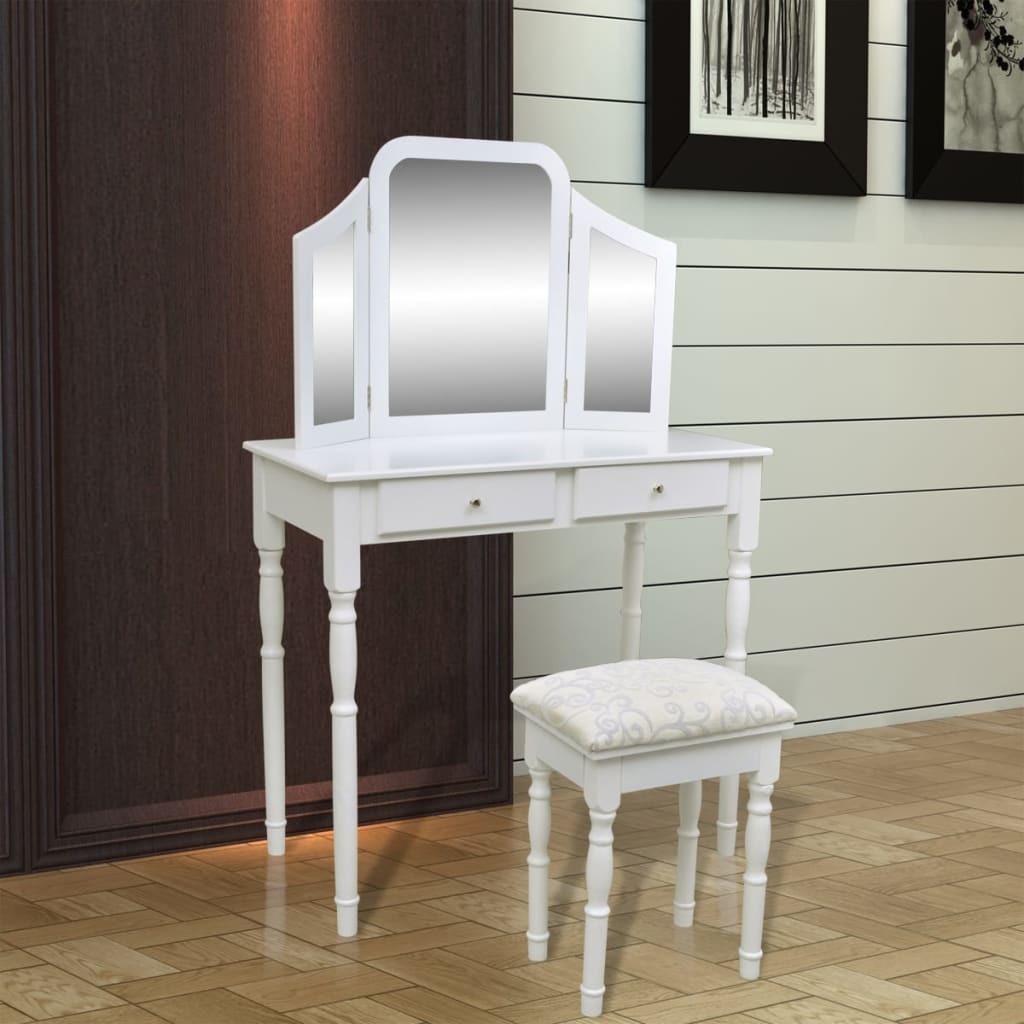 Dressing table 3-in-1, with mirror and stool, 2 drawers, white