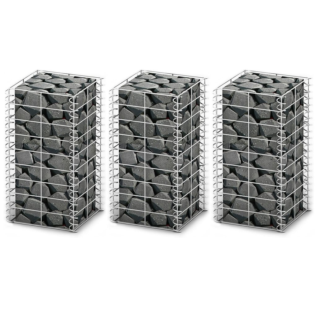 Gabionų rinkinys, 3 vnt., cinkuota viela, 25x25x50cm