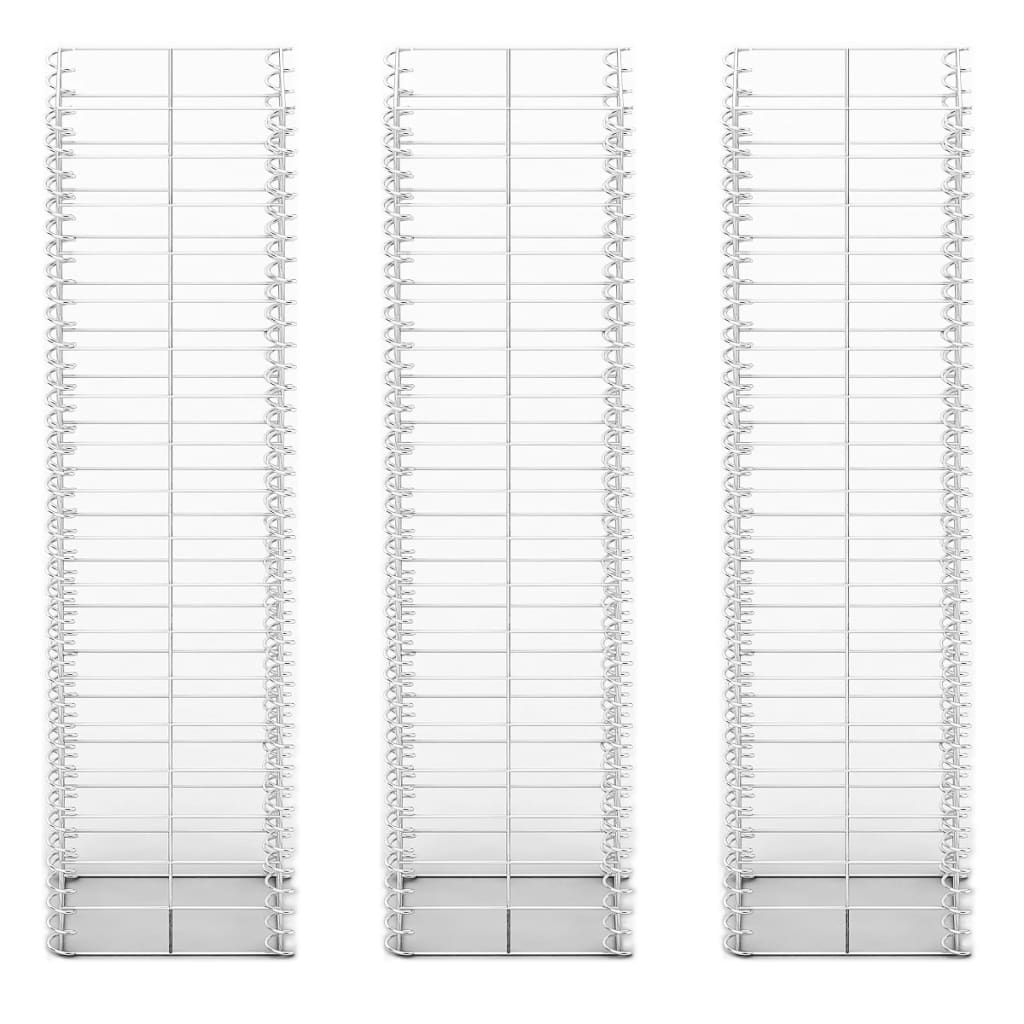 Gabionų rinkinys, 3 vnt., cinkuota viela, 25 x 25 x 100 cm